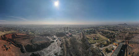 Upper Silesia, the area of the historic Ignacy coal mine in Niewiadom near Rybnik in winter from a bird's eye view.の写真素材
