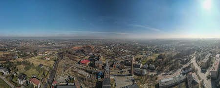 Upper Silesia, the area of the historic Ignacy coal mine in Niewiadom near Rybnik in winter from a bird's eye view.の写真素材