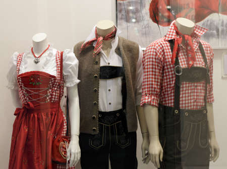 Germany, Munich - July 31, 2010: Bavarian display dummies with traditional clothes