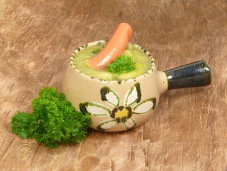 grandmas pea soup with garnishの写真素材