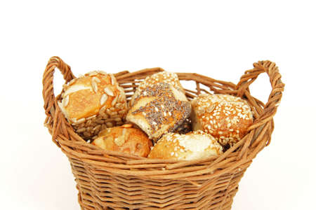 Pretzel rolls in a basketの写真素材