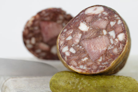homemade blood sausage in detailの写真素材