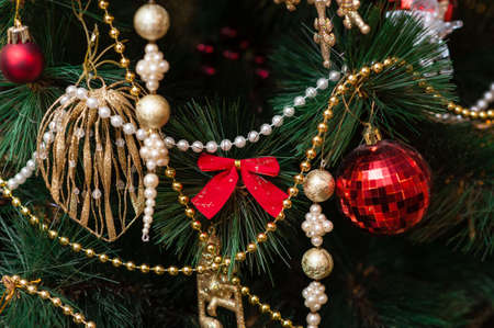 Christmas decorations on a christmas treeの写真素材