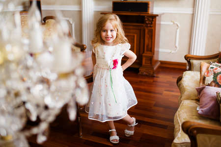 A little blond girl in colorful dressの写真素材