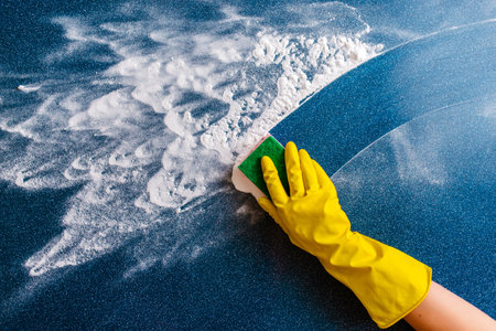 The concept of house cleaning, wiping stains and dust.