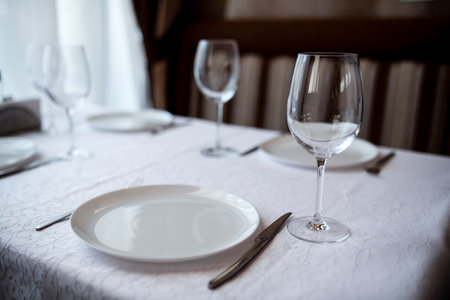 Classic table in the restaurantの写真素材