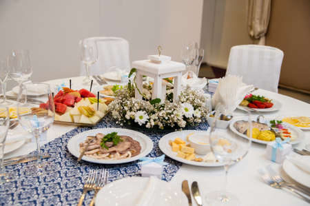Beautiful table setting for a festive event. wedding decorationsの写真素材