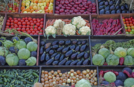 Stall with fresh and healthy vegetablesの写真素材