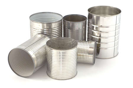 Empty tin cans ready for recycling isolated on white background