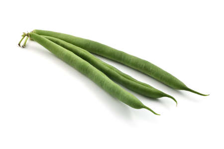 Trio of raw bush beans isolated on white backgroundの写真素材