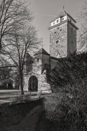 Rothenburg ob der Tauber, Germany - 18 February 2019: The streets of Rothenburg, Bavaria is federal state of Germany. Black and white shots of wintry, deserted Rothenburgのeditorial素材