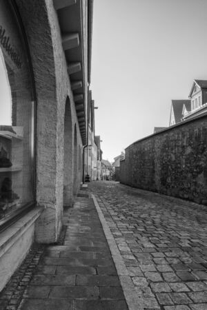 Rothenburg ob der Tauber, Germany - 18 February 2019: The streets of Rothenburg, Bavaria is federal state of Germany. Black and white shots of wintry, deserted Rothenburgのeditorial素材