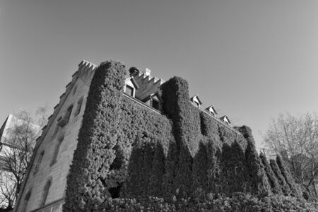 Rothenburg ob der Tauber, Germany - 18 February 2019: The streets of Rothenburg, Bavaria is federal state of Germany. Black and white shots of wintry, deserted Rothenburgのeditorial素材