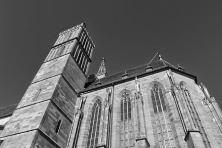 Rothenburg ob der Tauber, Germany - 18 February 2019: The streets of Rothenburg, Bavaria is federal state of Germany. Black and white shots of wintry, deserted Rothenburgのeditorial素材