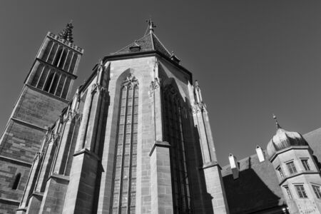 Rothenburg ob der Tauber, Germany - 18 February 2019: The streets of Rothenburg, Bavaria is federal state of Germany. Black and white shots of wintry, deserted Rothenburgのeditorial素材