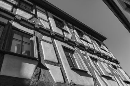 Rothenburg ob der Tauber, Germany - 18 February 2019: The streets of Rothenburg, Bavaria is federal state of Germany. Black and white shots of wintry, deserted Rothenburgのeditorial素材