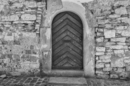 Rothenburg ob der Tauber, Germany - 18 February 2019: The streets of Rothenburg, Bavaria is federal state of Germany. Black and white shots of wintry, deserted Rothenburgのeditorial素材