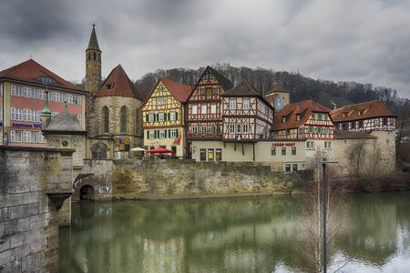 Schwaebisch Hall, Germany - 19 February 2019: The streets of Schwaebisch Hall, Baden Wuerttemberg is a state in southwest Germanyのeditorial素材