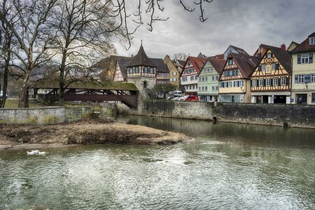 Schwaebisch Hall, Germany - 19 February 2019: The streets of Schwaebisch Hall, Baden Wuerttemberg is a state in southwest Germanyのeditorial素材