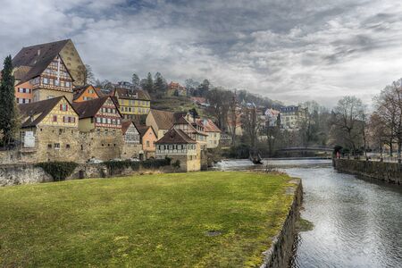 Schwaebisch Hall, Germany - 19 February 2019: The streets of Schwaebisch Hall, Baden Wuerttemberg is a state in southwest Germanyのeditorial素材