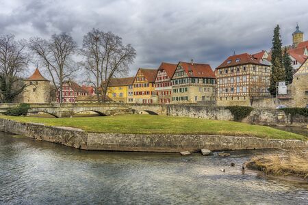 Schwaebisch Hall, Germany - 19 February 2019: The streets of Schwaebisch Hall, Baden Wuerttemberg is a state in southwest Germanyのeditorial素材
