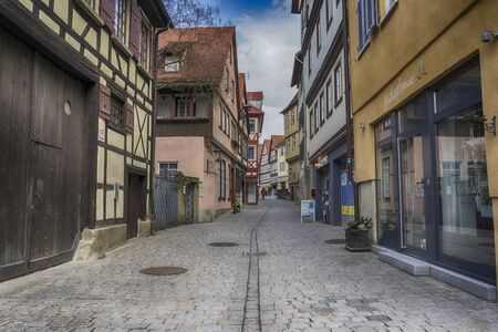 Schwaebisch Hall, Germany - 19 February 2019: The streets of Schwaebisch Hall, Baden Wuerttemberg is a state in southwest Germanyのeditorial素材