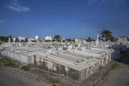 Havana, Cuba - 08 January 2013: The cemetery of Havana in Cuba. A view of the cemetery of white...