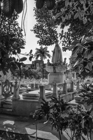 Havana, Cuba - 08 January 2013: The cemetery of Havana in Cuba. A view of the tomb from the bushes.のeditorial素材