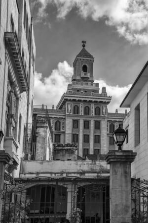 Havana, Cuba - 06 January 2013: Views of town center of squares and streets. A very big building in the background, view from below.のeditorial素材