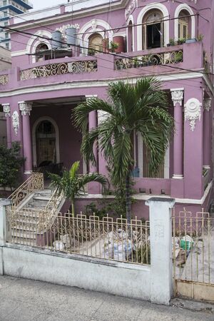 Havana, Cuba - 18 January 2013: Views of town center of squares and streets. A view from above on a purple villa.のeditorial素材