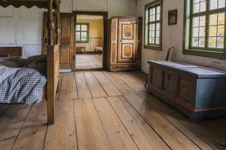 Schwaebisch Hall, Wackershofen, Germany - 15 October 2019: Interior views of a german village house. View in a german peasant bedroomのeditorial素材