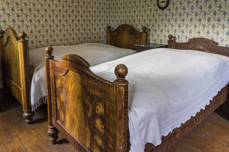 Schwaebisch Hall, Wackershofen, Germany - 15 October 2019: Interior views of a german village house. View in a german peasant bedroomのeditorial素材