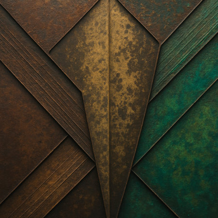 A geometric background with textured surface in brown and green.の素材