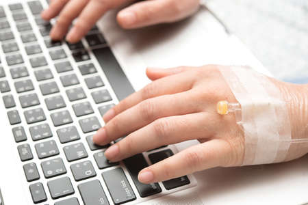 patient using computerの写真素材