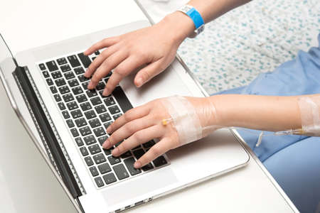 patient using computerの写真素材