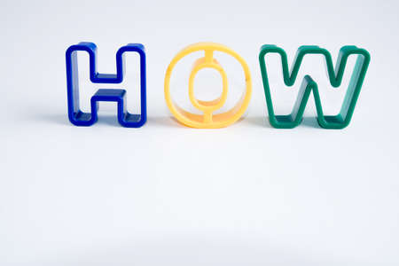 plastic alphabet on white background with word how