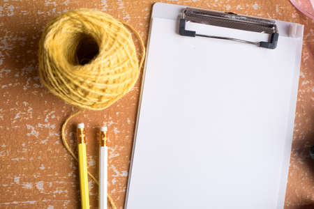 clipboard with blank paper on  wood tableの写真素材