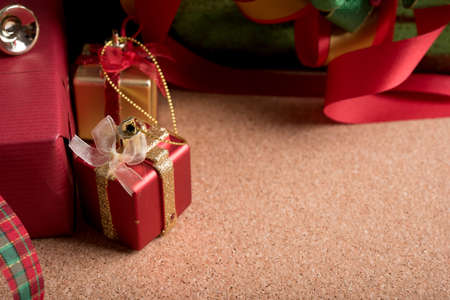 gifts box and holiday decoration on wood table