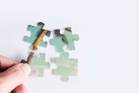 jigsaw puzzle with image of coconut treeの写真素材