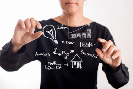 asian business woman use touch screen for businessの写真素材
