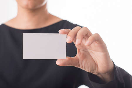 business woman hold blank cardの写真素材