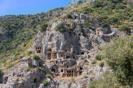 Lycian rock tombs, seen at the ancient site of Myra, Demre, Southern Turkey 