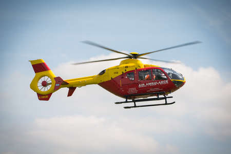 Thames Valley and Chilterns Air Ambulance Trust  Eurocpter EC135  Seen at Abingdon Air Show UK May 2014 のeditorial素材
