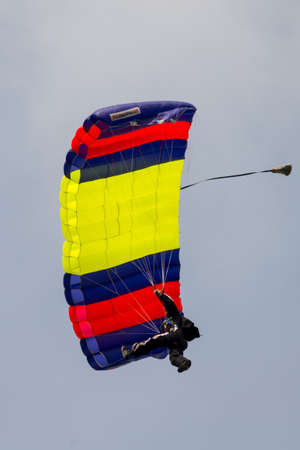 Member of The Tigers freefall parachute team manoevering at Abingdon Airshow 2014のeditorial素材