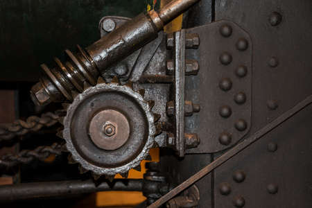Vintage steering gear wheels on traction engineの写真素材