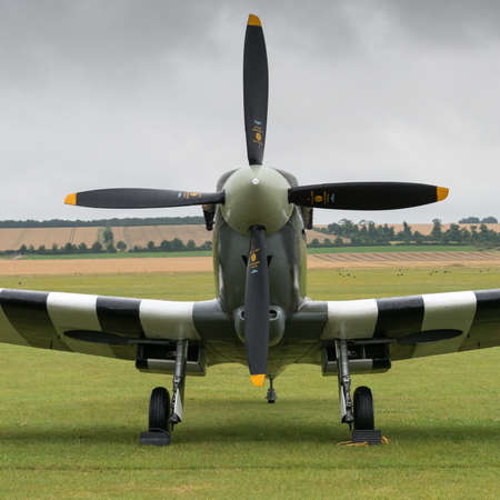 Duxford, UK - 13 July 2014: World War 2 vintage British Spitfire fighter plane at Duxford Flying Legends Airshowのeditorial素材