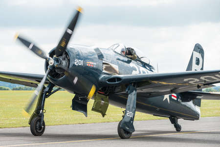Duxford,UK - 13 July 2014: Vintage Grumman Bearcat at Duxford Flying Legends Airshowのeditorial素材