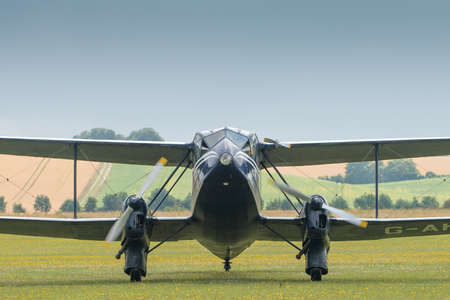 Duxford, UK - 13 July 2014:  Vintage British Dragon Rapide plane at Duxford Flying Legends Airshow