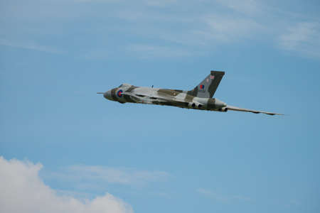 Cosford, UK - 8 June 2014: Vintage British restored Vulcan Bomber XH558, displaying at the RAF...