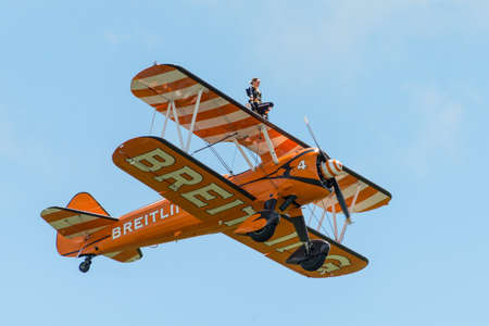 Cosford, UK - 08 June 2014: Breitling Wing Walkers display team seen at RAF Cosford Airshow.のeditorial素材